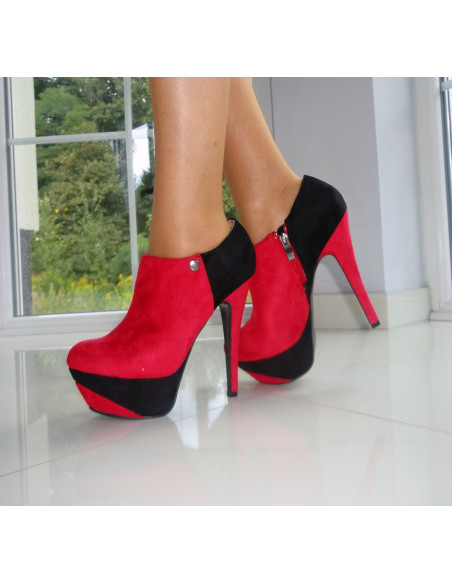 RED BLACK SUEDE ANKLE BOOTS
