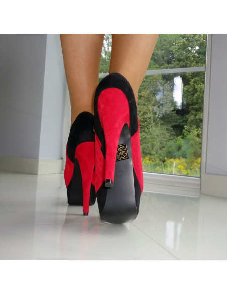 RED BLACK SUEDE ANKLE BOOTS