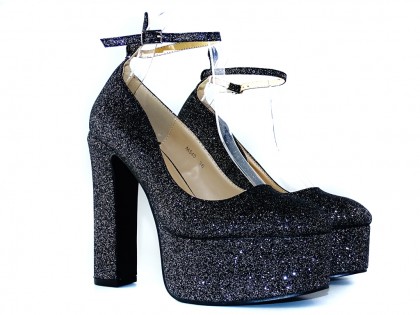 Fekete csillogó platform cipő - 2