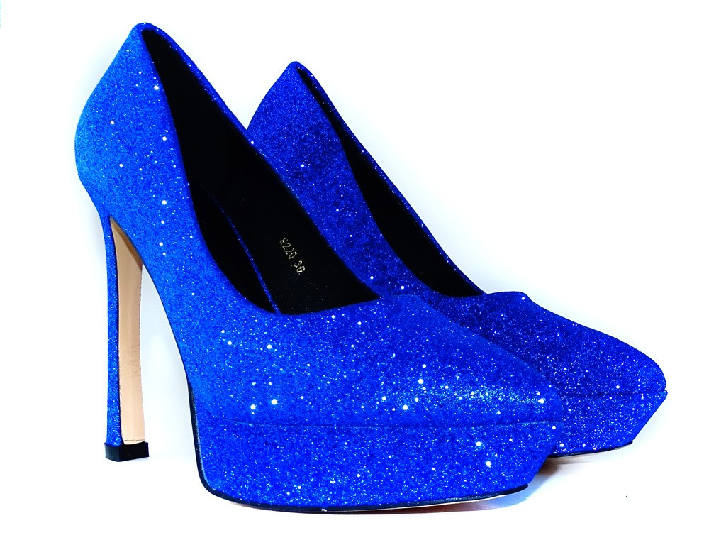 Marineblaue glitzernde Plateau-Stilettos - 2