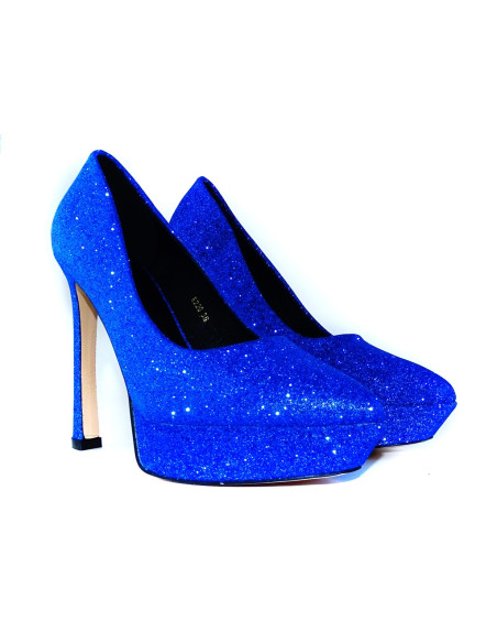 Stilettos cu platformă cu sclipici albastru marin - 2