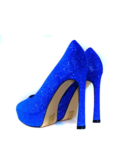 Stilettos cu platformă cu sclipici albastru marin - 3