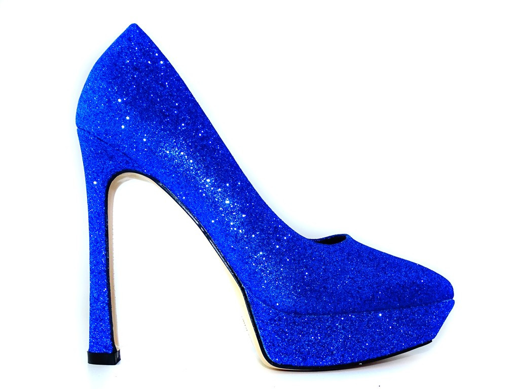 Marineblaue glitzernde Plateau-Stilettos - 1
