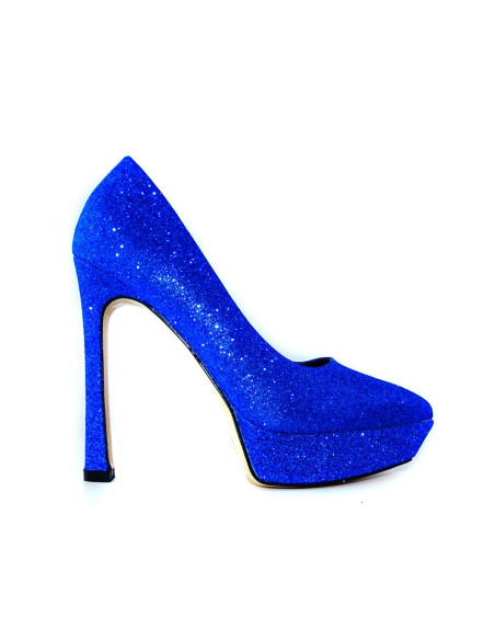 Stilettos cu platformă cu sclipici albastru marin - 1
