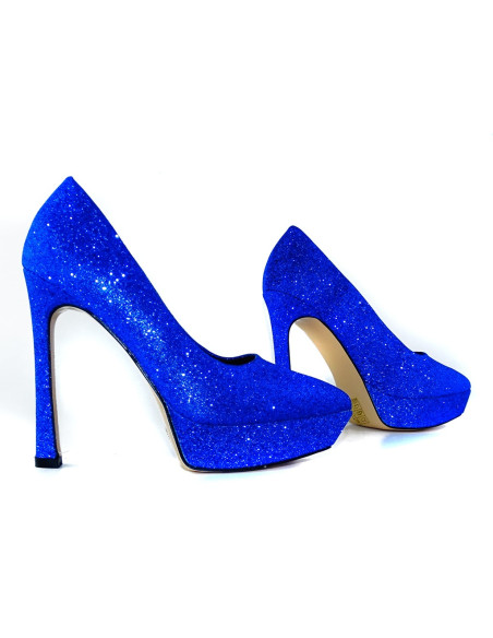 Marineblaue glitzernde Plateau-Stilettos - 5