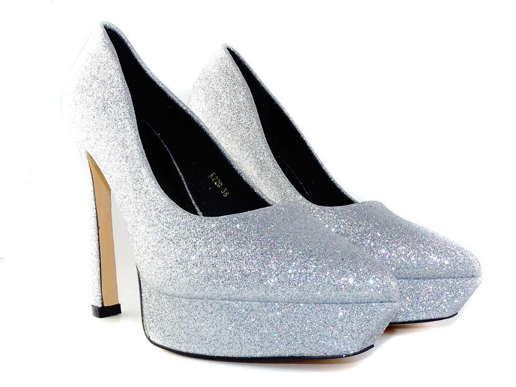 Сріблясті блискучі шпильки на платформі - 2