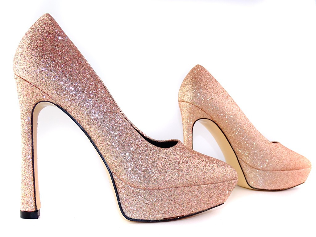Gold glitter platform stilettos - 3
