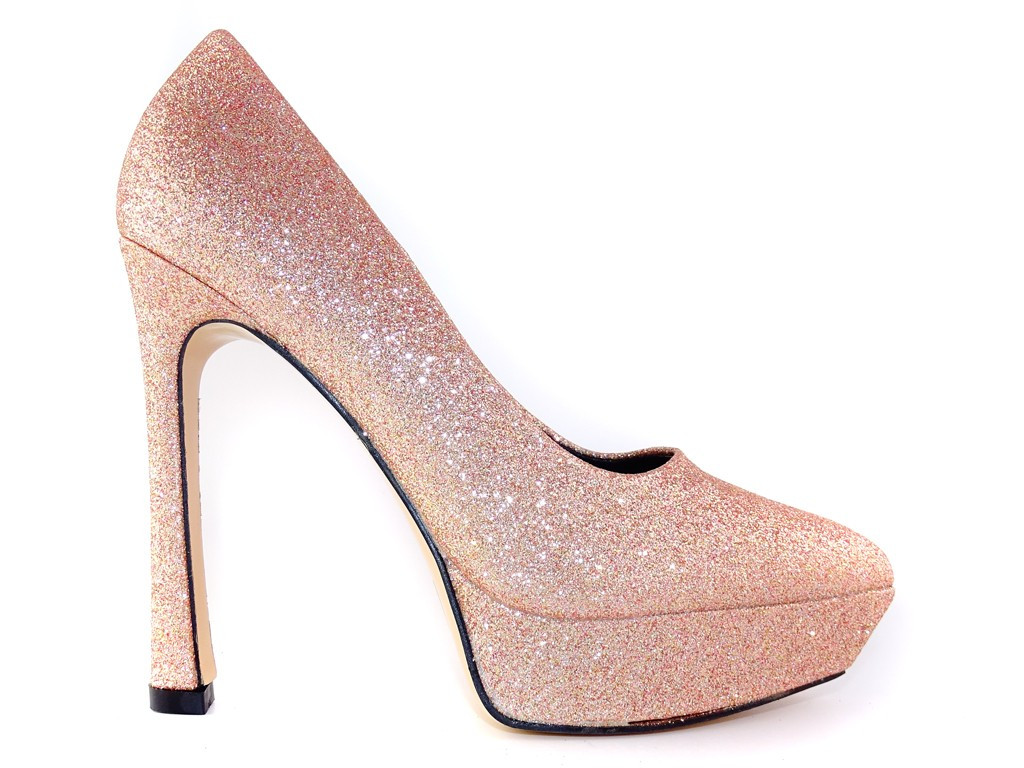 Stilettos cu platformă cu sclipici auriu - 1