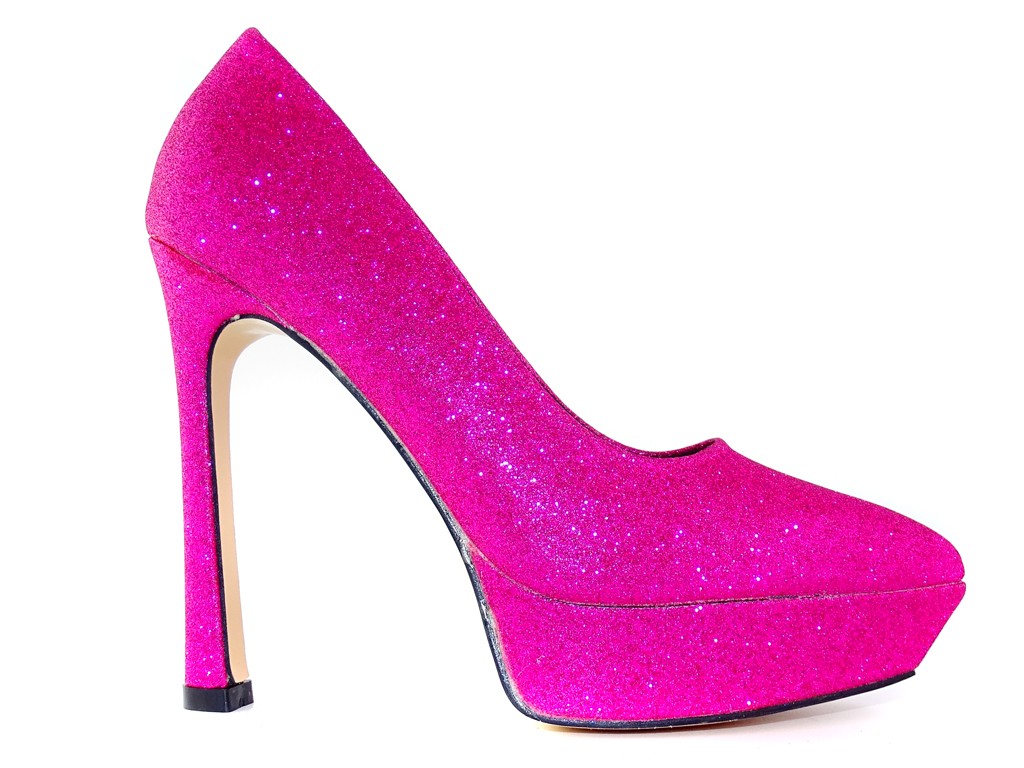 Pantofi stiletto cu platformă roz cu sclipici - 1