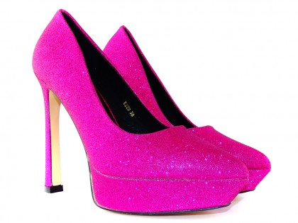 Pantofi stiletto cu platformă roz cu sclipici - 2