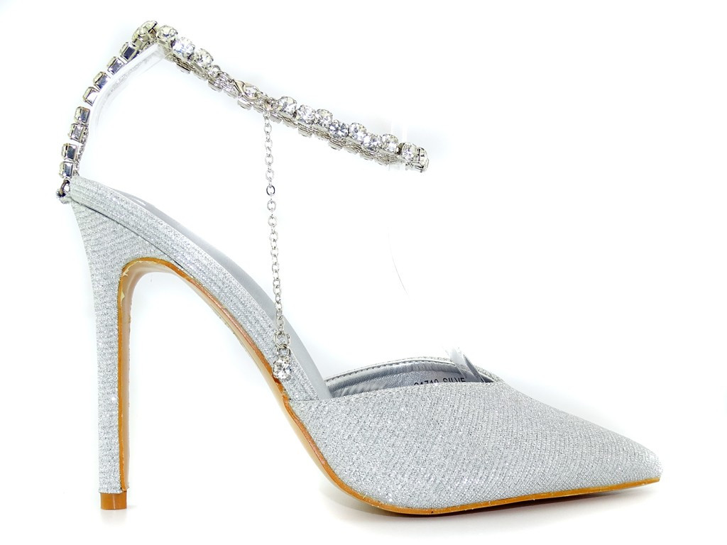 Silberglänzende Stilettos mit Zirkoniaband - 1