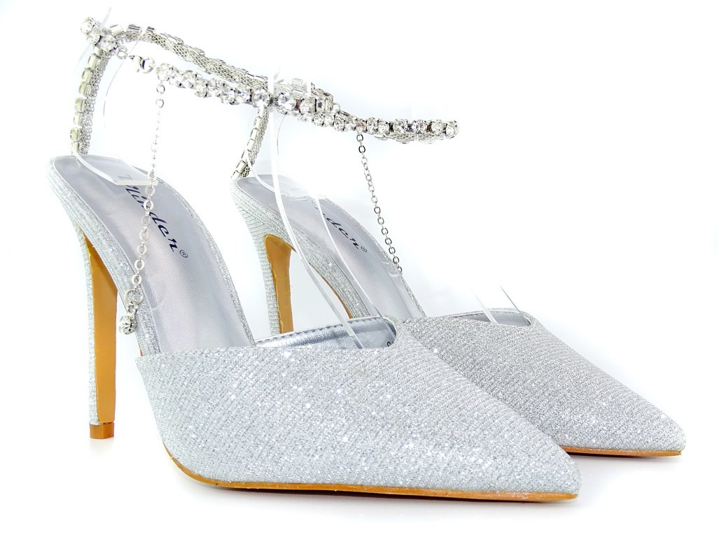 Silberglänzende Stilettos mit Zirkoniaband - 2