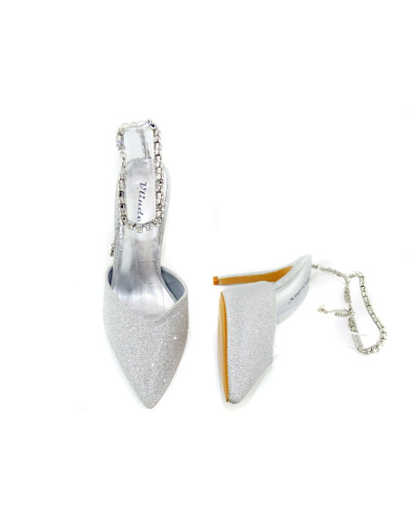 Silberglänzende Stilettos mit Zirkoniaband - 4