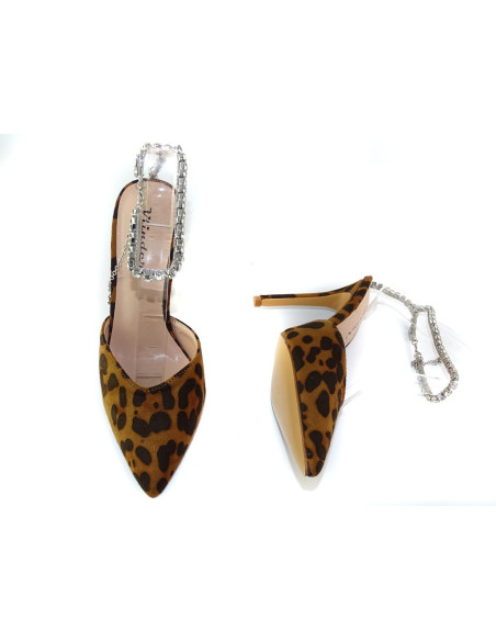 Talons aiguilles panthère avec chaîne à la cheville - 3