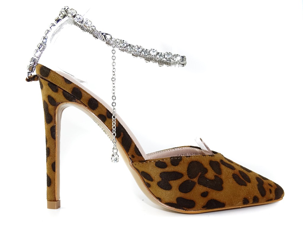 Leopard stilettos with ankle chain - 1