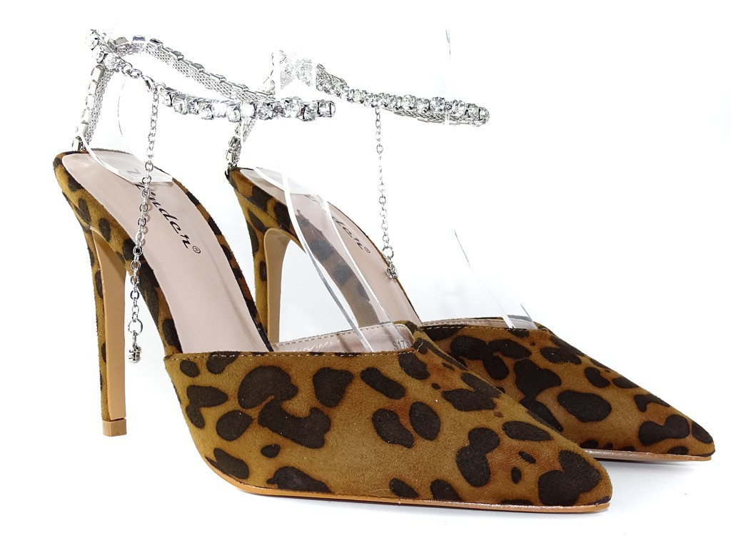 Talons aiguilles panthère avec chaîne à la cheville - 2