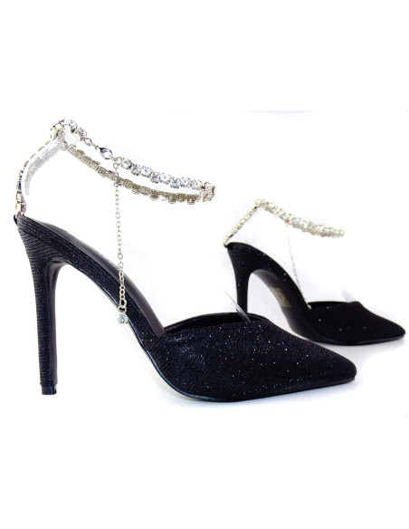 Stilettos negri cu lanț strălucitor - 3
