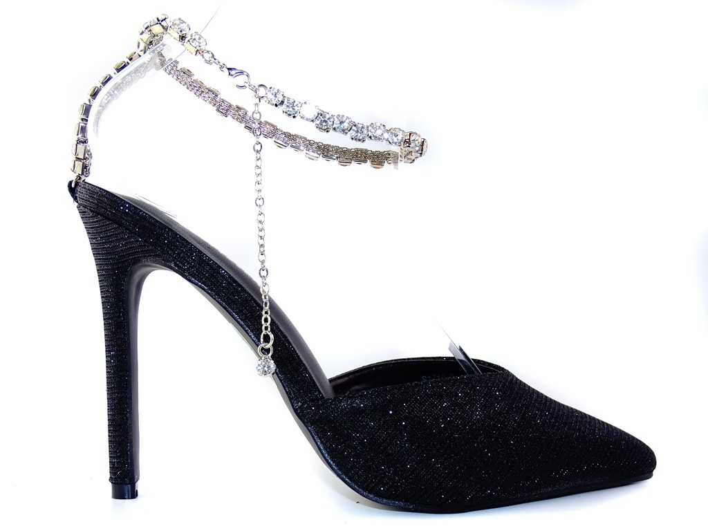 Black shiny chain stilettos - 1