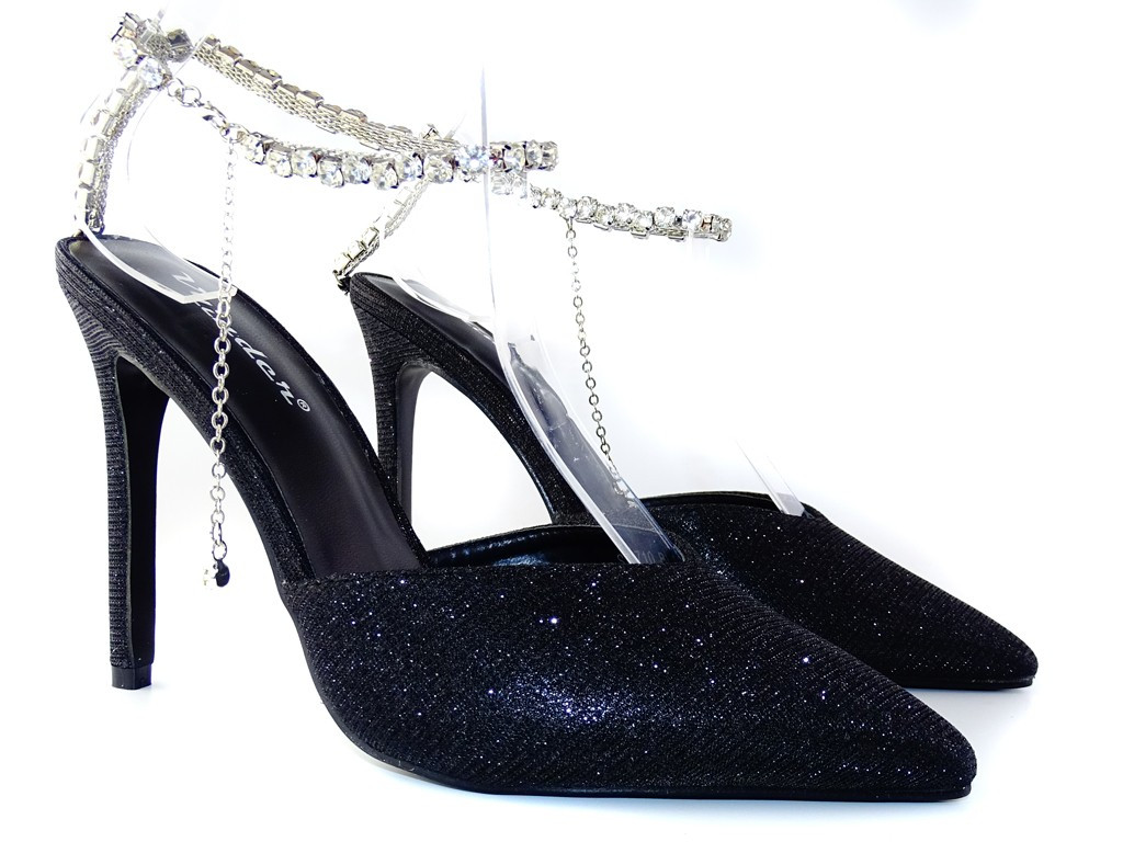 Schwarz glänzende Kettenstilettos - 2