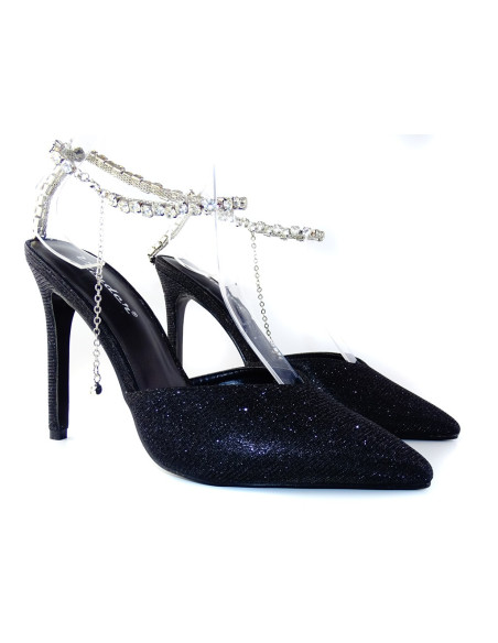 Stilettos negri cu lanț strălucitor - 2