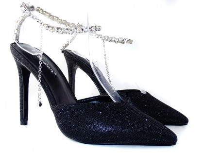 Black shiny chain stilettos - 2