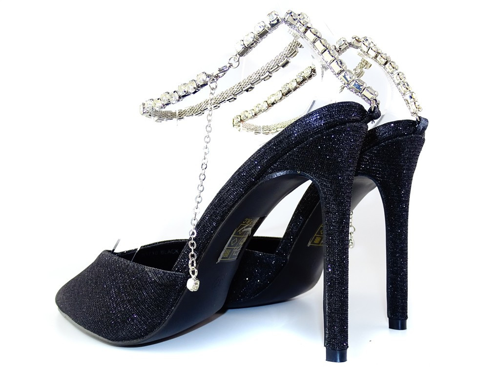 Talons aiguilles en chaîne noirs et brillants - 4