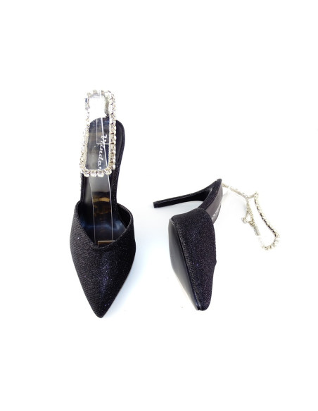 Talons aiguilles en chaîne noirs et brillants - 5