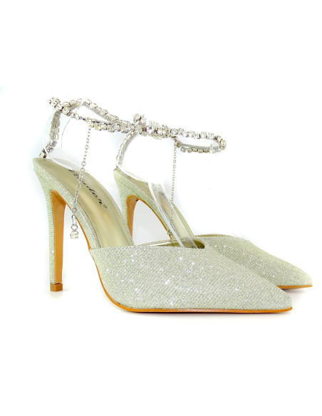 Stilettos cu lanț strălucitor auriu - 2
