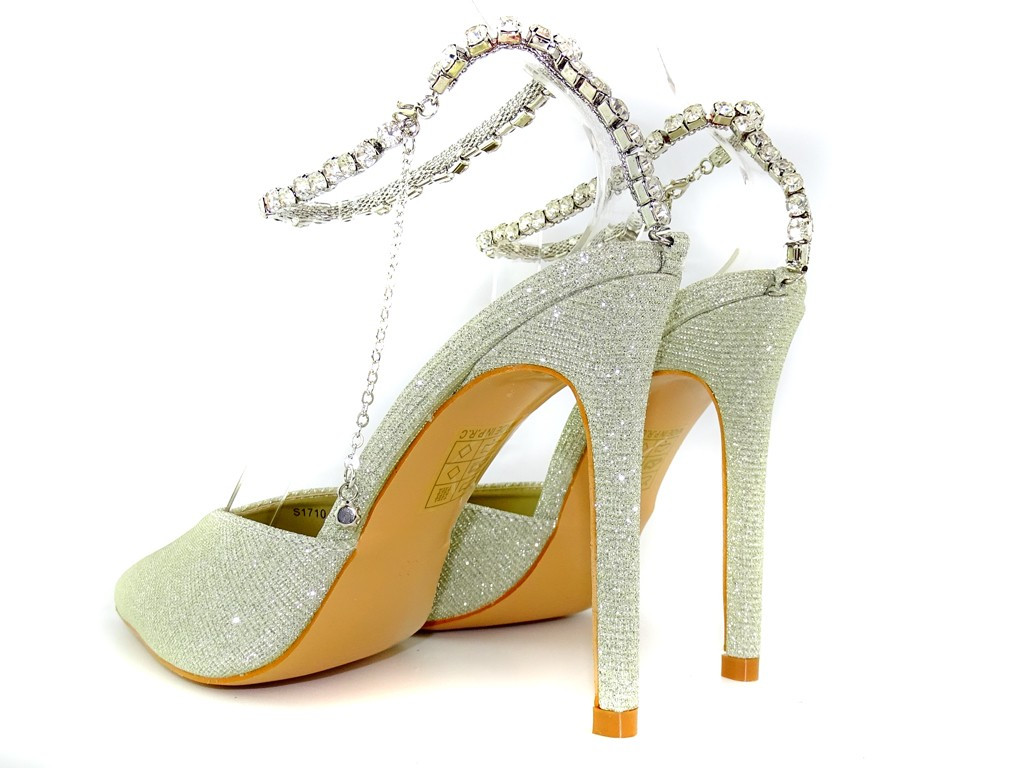 Gold glittering stilettos with chain - 3
