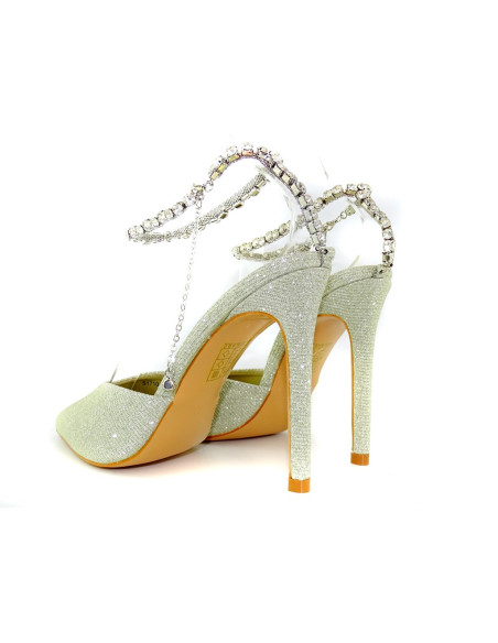 Stilettos cu lanț strălucitor auriu - 3