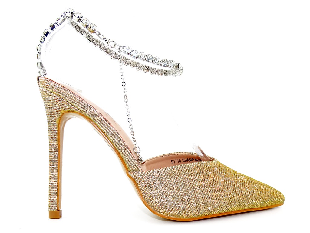 Champagne sparkling stilettos with chain - 1