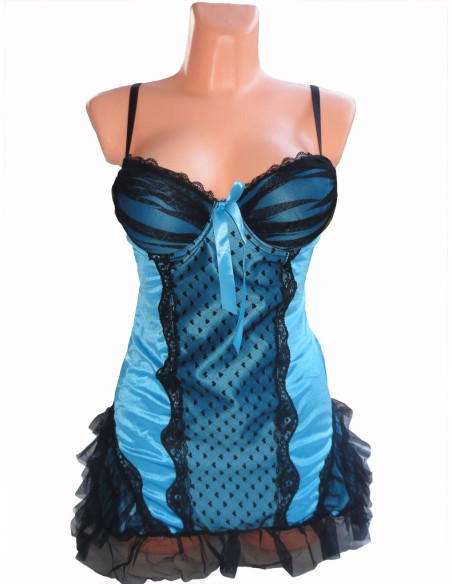 NIGHTDRESS SATIN 2 LACE BLUE