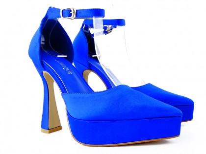 Kobalto mėlynos spalvos batai su platforma ir smailiu kulnu - 2