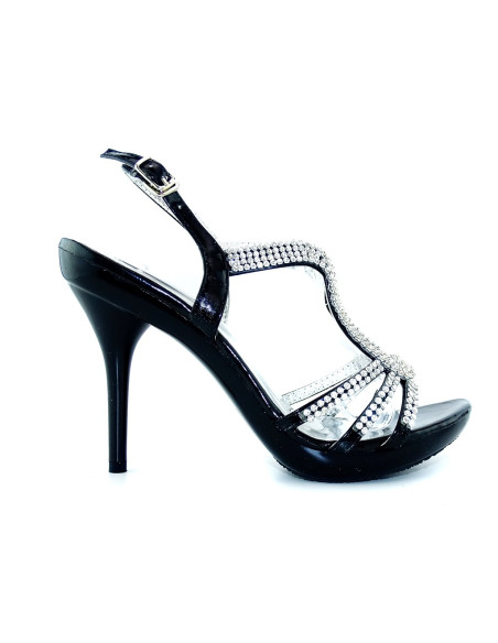 Melnas stiletto sandales ar cirkoniem - 2