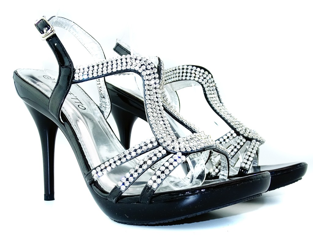 Black stiletto sandals with zircons - 1