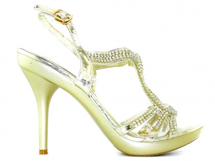 Zelta stiletto sandales ar cirkoniem - 2