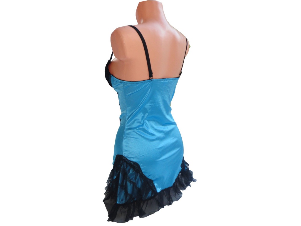 NIGHTDRESS SATIN 2 LACE BLUE