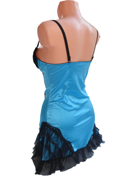 NIGHTDRESS SATIN 2 LACE BLUE