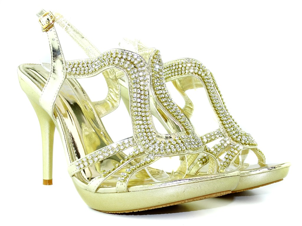 Zelta stiletto sandales ar cirkoniem - 1
