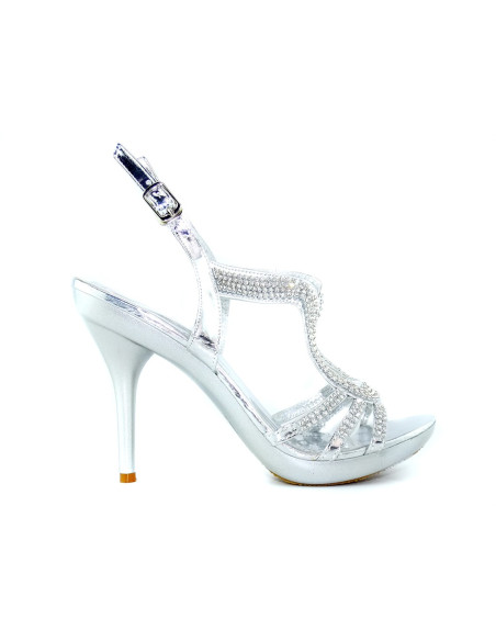 Sudraba stiletto sandales ar cirkoniem - 2