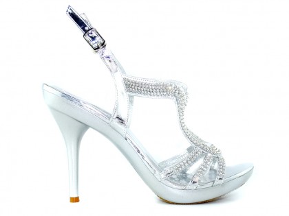 Silver stiletto sandals with zircons - 2