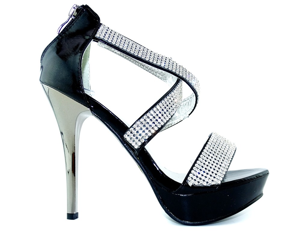 Black stiletto sandals with zircons - 1