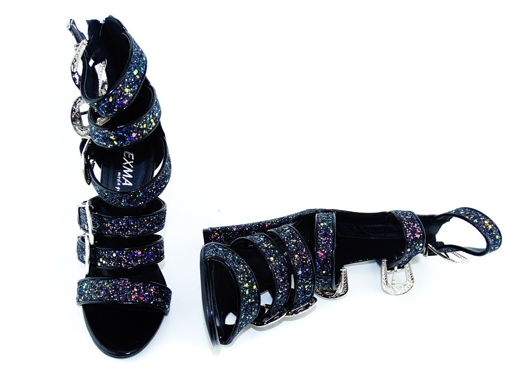 Stiletto-Sandalen mit Brokat-Schaft - 5