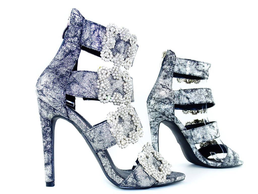 Silberne Damen Stiletto Sandalen mit Schaft - 3