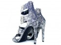 Sandale stiletto pentru femei, argintii, cu partea superioară - 4