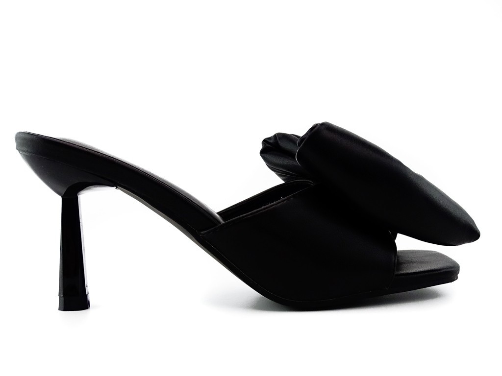 Șlapi stiletto negri cu fundiță - 2
