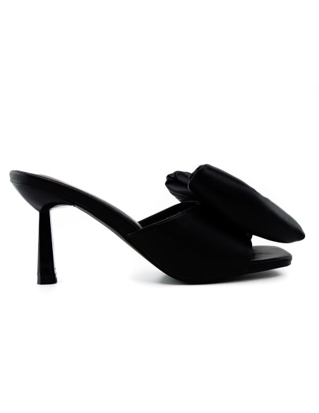 Șlapi stiletto negri cu fundiță - 2