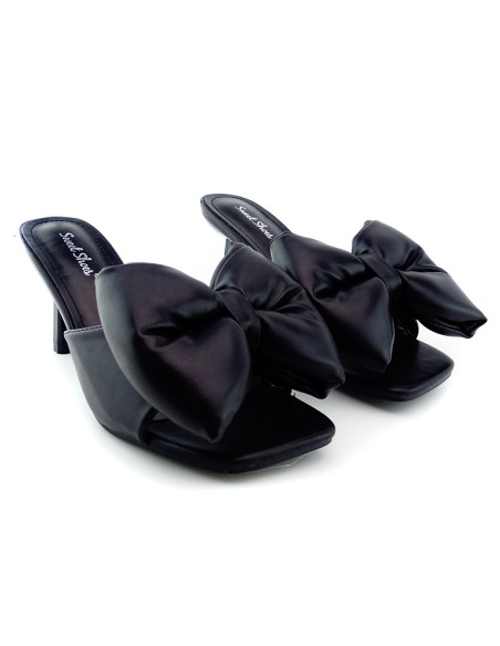 Schwarze Stiletto-Flip-Flops mit Schleife - 1