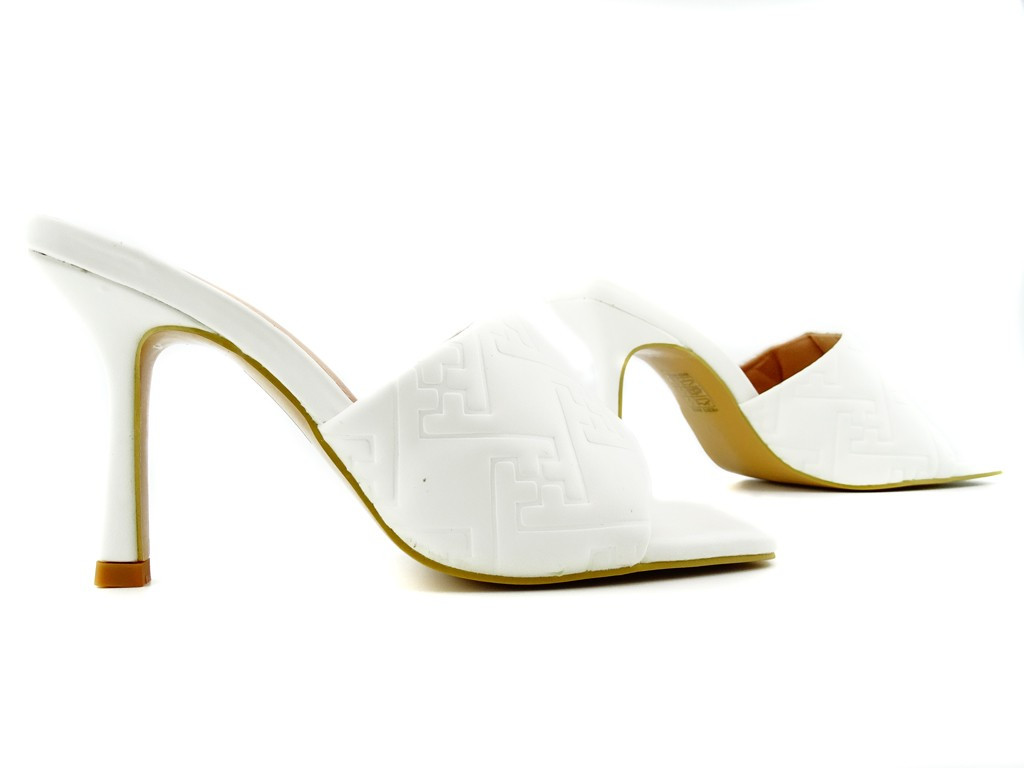Șlapi stiletto albi din piele ecologică mată - 3