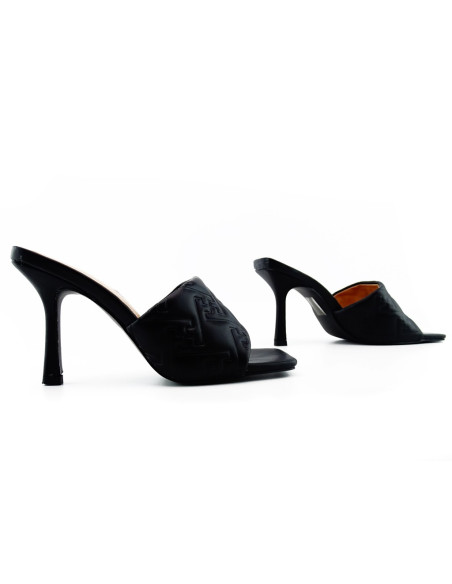 Șlapi stiletto negri din piele ecologică mată - 3